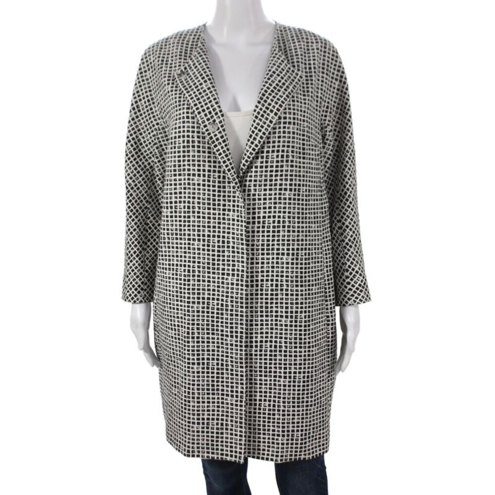Weekend Max Mara Womens Black Check Cotton Overcoat Button Long Sleeve Size 12
